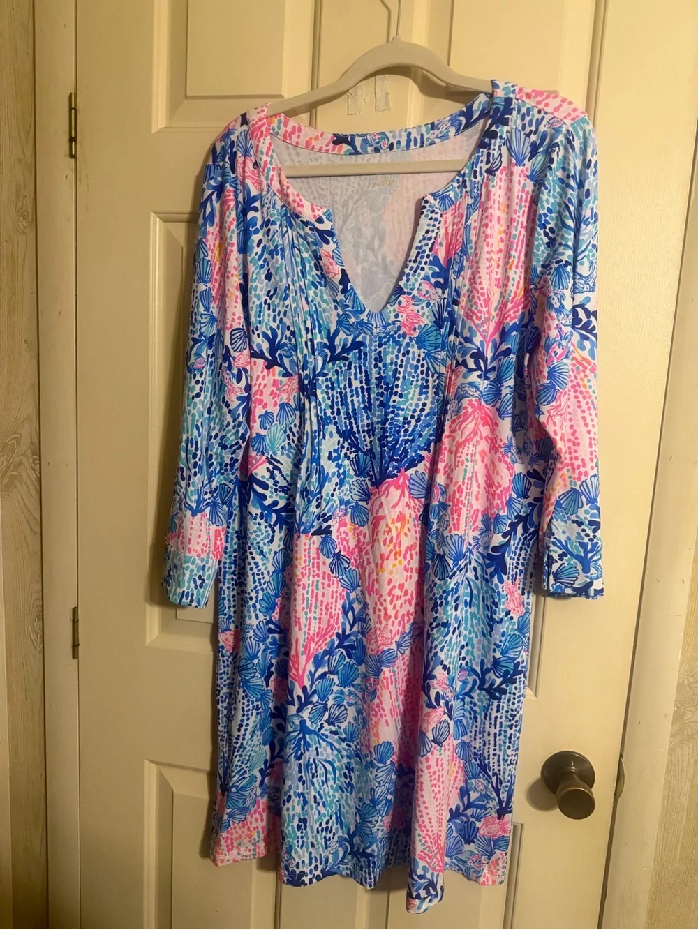 Lilly Pulitzer Blue & Pink Floral V-Neck Swim Coverup - Picture 2 of 7